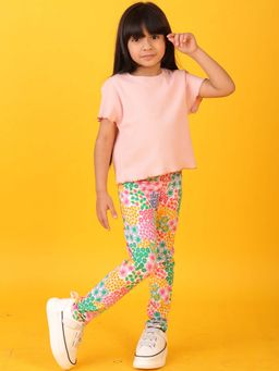 ANTHRILO - Pink Ribbed Summer Flower T-Shirt with Leggings (Set of 2)
