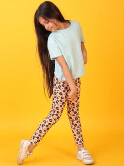 ANTHRILO - Blue Heart Leopard T-Shirt with Leggings (Set of 2)