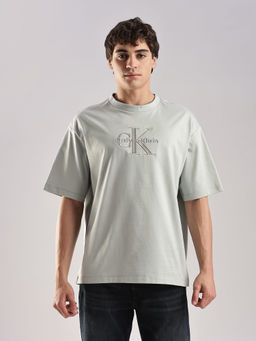 Calvin Klein - Embroidered Logo Relaxed-Fit Cotton Grey T-Shirt