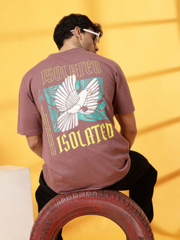 RIGO - Men Mauve Terry Oversized Printed T-Shirt