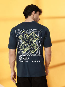 RIGO - Men Teal Jersey Oversized Printed T-Shirt