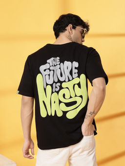 RIGO - Men Black Terry Oversized Printed T-Shirt