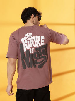 RIGO - Men Mauve Terry Oversized Printed T-Shirt