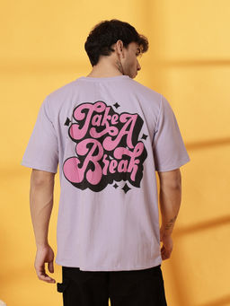 RIGO - Men Light Purple Terry Oversized Printed T-Shirt