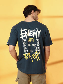 RIGO - Men Teal Terry Oversized Printed T-Shirt