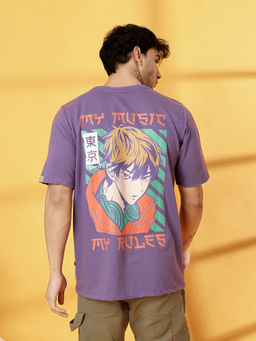 RIGO - Men Purple Terry Oversized Printed T-Shirt
