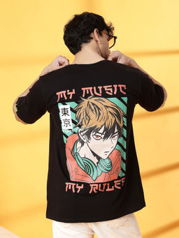 RIGO - Men Black Terry Oversized Printed T-Shirt