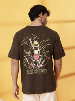 RIGO - Men Army Brown Terry Oversized Printed T-Shirt