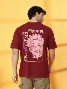 RIGO - Men Maroon Terry Oversized Printed T-Shirt