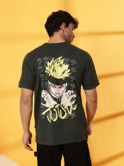 RIGO - Men Bottle Green Terry Oversized Printed T-Shirt