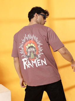 RIGO - Men Mauve Terry Oversized Printed T-Shirt