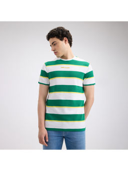 Pepe Jeans - Men Green Stripe Sporty Short Sleeve T-Shirt