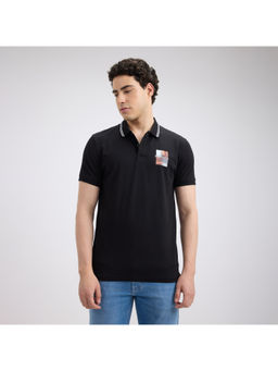 Pepe Jeans - Men Black Photographic Print Short Sleeve Stretch Polo T-Shirt