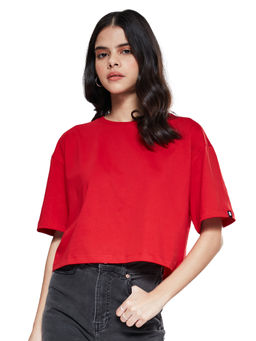 The Souled Store - Red Solids Fiery Women Oversized Cropped T-Shirt