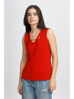 SILISOUL - Women'S Red Solid Sleeveless Top