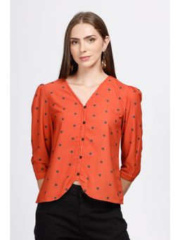 SILISOUL - Women'S Orange Polka Dots Woven Top
