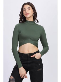SILISOUL - Women'S Green Solid Knitted Crop Top
