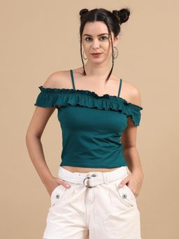 SILISOUL - Women'S Teal Knitted Sleeveless Crop Top