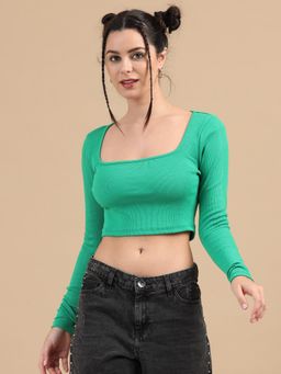 SILISOUL - Women'S Green Knitted Crop Top