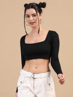 SILISOUL - Women'S Black Knitted Crop Top
