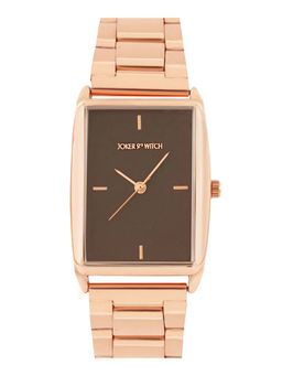 Joker and Witch - Joker & Witch Patio Brown Rectangle Dial Rose Gold Metallic Link Strap Analog Womens Watch