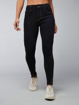 DOLCE CRUDO - Women's Black Skinny High Rise Side Slit Stretchable Denim Jeans