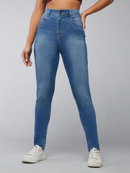 DOLCE CRUDO - Women's Blue Skinny Fit High Rise Stretchable Denim Jeans