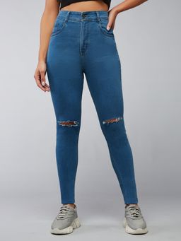 DOLCE CRUDO - Women's Blue Skinny Fit High Rise Regular Stretchable Denim Jeans