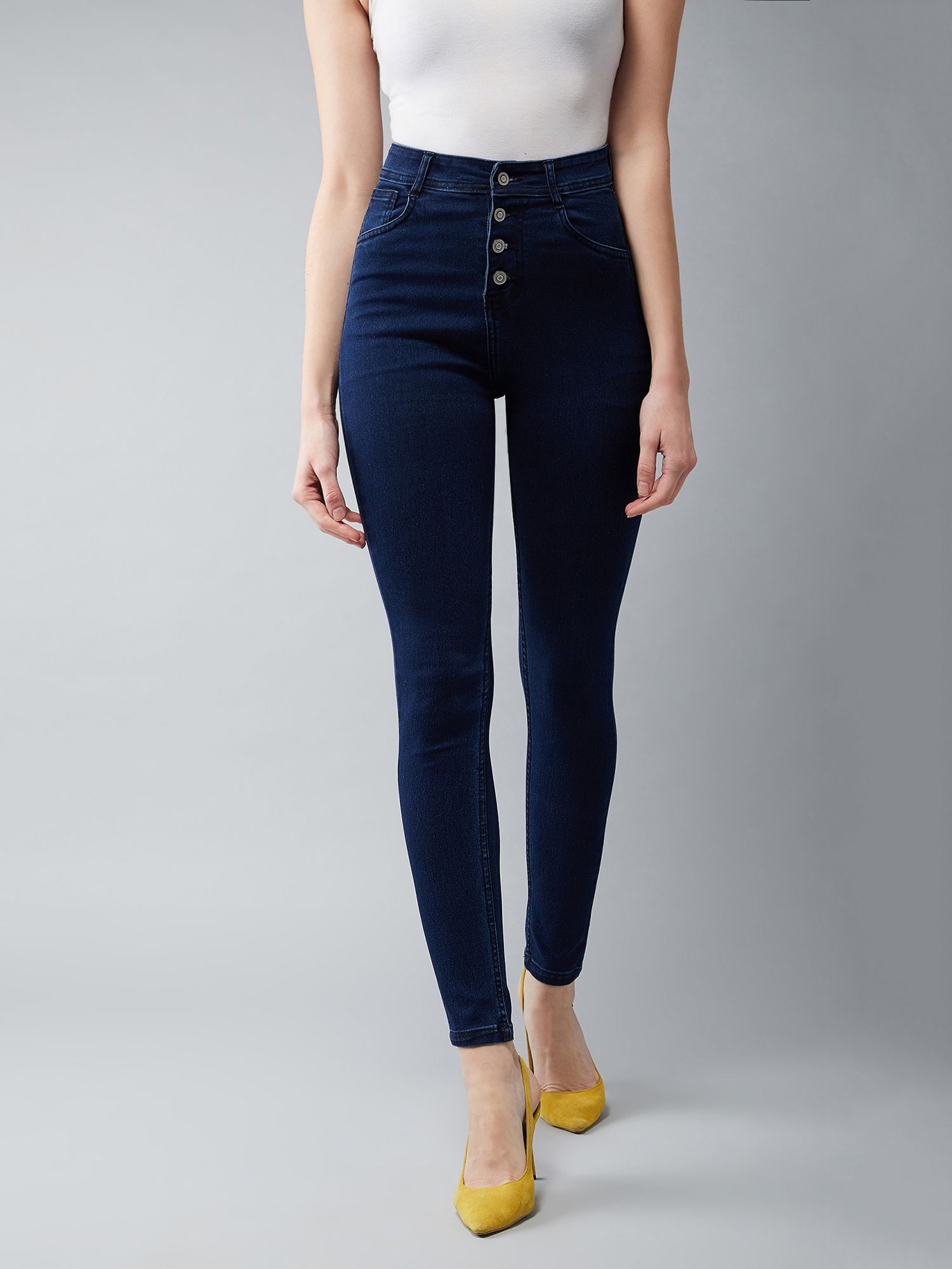 dolce crudo Womens Navy Blue Skinny Fit High Rise Stretchable Denim Jeans-picture-42