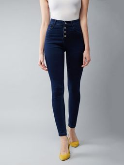 DOLCE CRUDO - Womens Navy Blue Skinny Fit High Rise Stretchable Denim Jeans