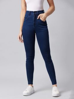 DOLCE CRUDO - Womens Navy Blue Skinny High Rise Stretchable Denim Jeans