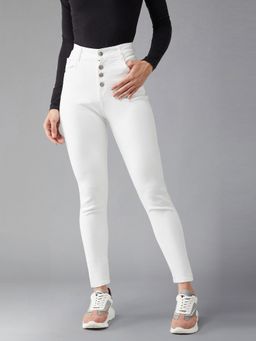 DOLCE CRUDO - Women's White Skinny Fit High Rise Stretchable Regular Denim Jeans