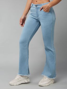 DOLCE CRUDO - Women's Light Blue Bootcut High Rise Denim Stretchable Jeans