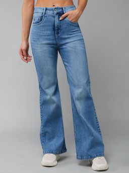 DOLCE CRUDO - Women's Light Blue Wide-Leg High Rise Clean Look Shaping Denim Jeans