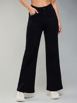 DOLCE CRUDO - Women's Black Wide Leg High Rise Stretchable Denim Jeans