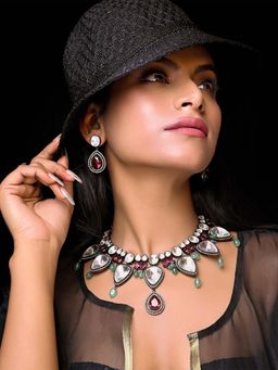 AG'S - Shubhi Uncut Diamond Polki With Pink Green Stone (Set of 2)