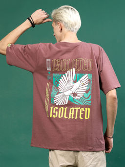 RIGO - Men Mauve Terry Oversized Printed T-Shirt