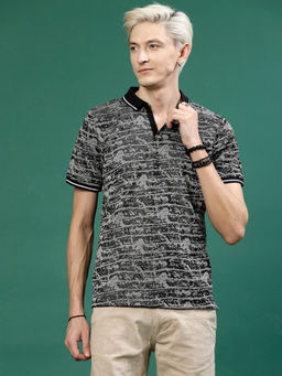 RIGO - Men Grey Jacquard Printed Polo T-Shirt
