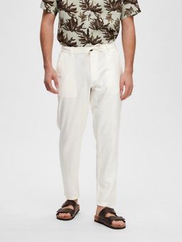 SELECTED HOMME - Men White Slim Fit Linen Blend Pant