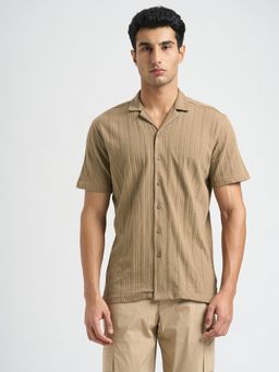 SELECTED HOMME - Men Cotton Textured Brown Shirt