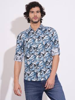 Being Human - Men Blue Abstract Print Shirt