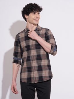 Being Human - Men Checked Khaki Shirt