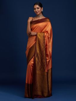 Koskii - Peach Zari Work Art Silk Designer Saree with Unstitched Blouse