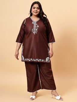 Bani Women - Brown Embroidered Co-Ord (Set of 2)