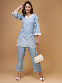 Bani Women - Aqua Printed Laced Co-Ord (Set of 2)