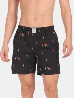 U.S. POLO ASSN. - I664 Comfort Fit Black Print Cotton Boxers Black
