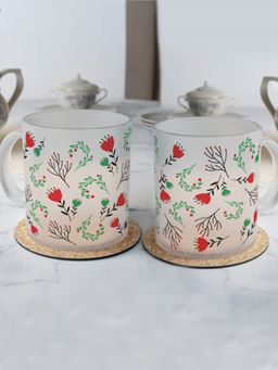 Indigifts - Frosted Coffee Mug Flowers And Leaves Quotes Printed Coffee Mug ,Drinking cup