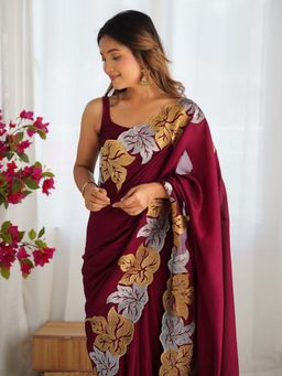 Akhilam - Women Magenta Silk Saree with Unstitched Blouse