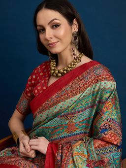 Akhilam - Womens Dola Silk Blue Woven Design Saree with Unstitched Blouse