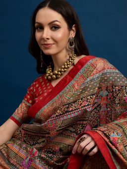 Akhilam - Womens Dola Silk Black Woven Design Saree with Unstitched Blouse